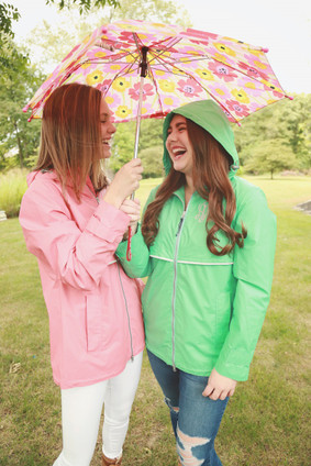 Coral and Mint Green Rain jackets with umbrella