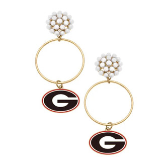 Georgia Bulldogs Pearl Cluster Enamel Hoop Earrings