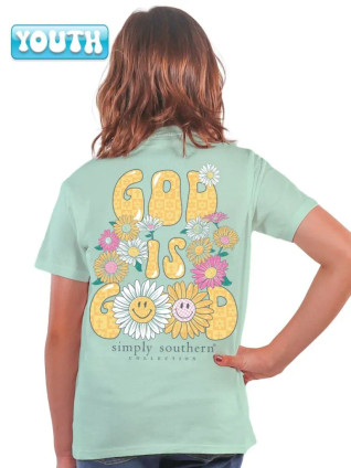 Youth model wearing Simply Southern Youth God is Good t shirt