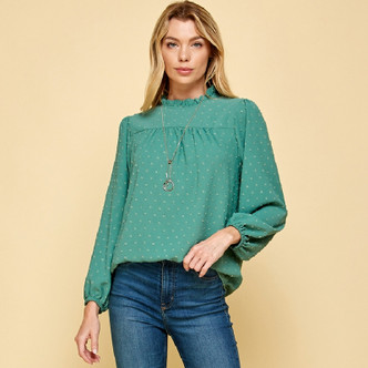 Swiss Dot Long Sleeve Blouse Top