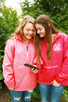 Ladies coral hot pink monogrammed rain jackets