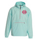 Aqua monogrammed rain jacket with hot pink circle monogram