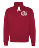 Bright red sweatshirt embroidered with white monogram initials.  Added white ribbon zipper pull