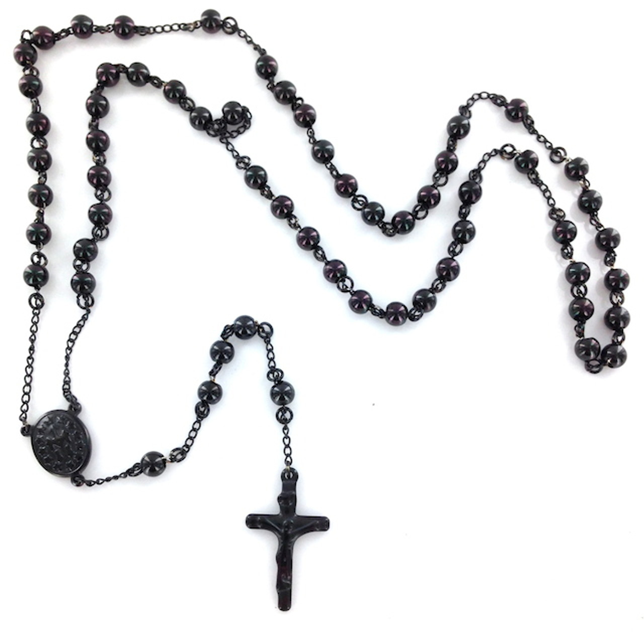 Rosary Beads Necklace Real 925 Silver Rosario Jesus Virgin Mary Black  Diamond