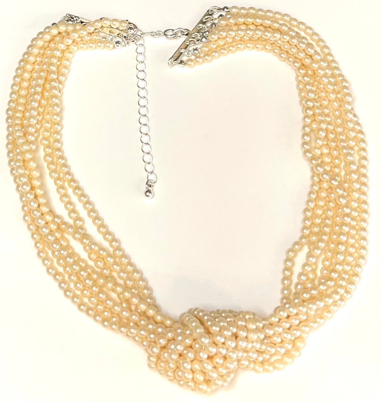Vintage Faux Pearls and Gold Chain Triple Strand Necklace