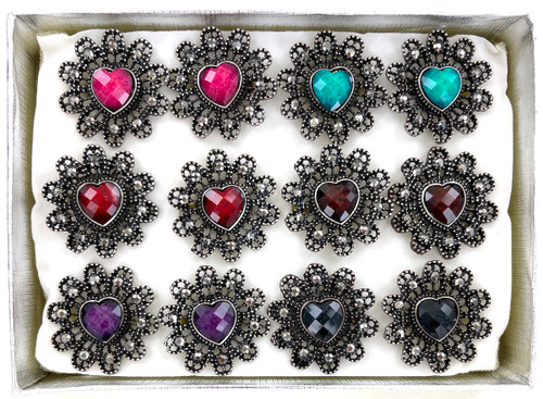 Wholesale Jewel Brights Rings by the Dozen - Heart Center