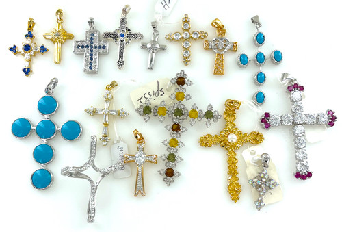 Fashion Christian Rainbow Crystal Zircon Jesus Cross charms