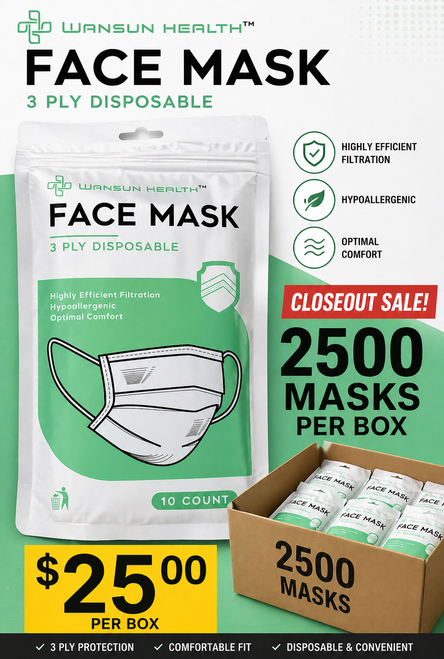 Case Pack Closeout of 2500 Masks