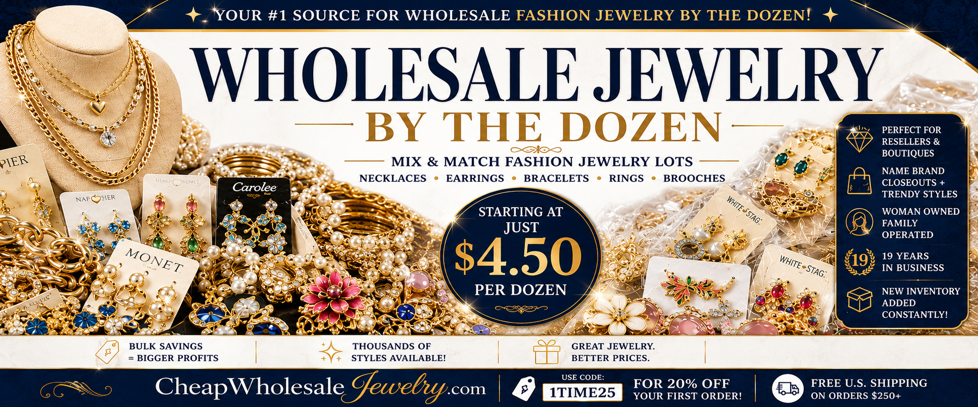 Wholesale Jewelry by the Dozen starting at $4.50 per dozen