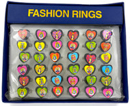 Tray of 36 - Heart Shaped Saints Rings