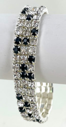 Wholesale Crystal Stretch Bracelets by the Dozen - Black & White 3 Row