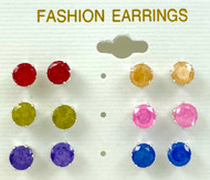 Wholesale CZ Stud Earrings - 6 Pair Rainbow