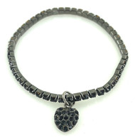 Wholesale Crystal Stretch Bracelets by the Dozen - Black Heart