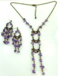 Wholesale Fashion Necklace & Earring Set by the Dozen - Amethyst Chip  