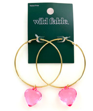 Wholesale Name Brand Earrings - Pink Heart Hoops - 30 Pack