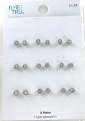 Wholesale Retail Ready Earrings by the Dozen - Time & Tru - 9 Pairs Studs