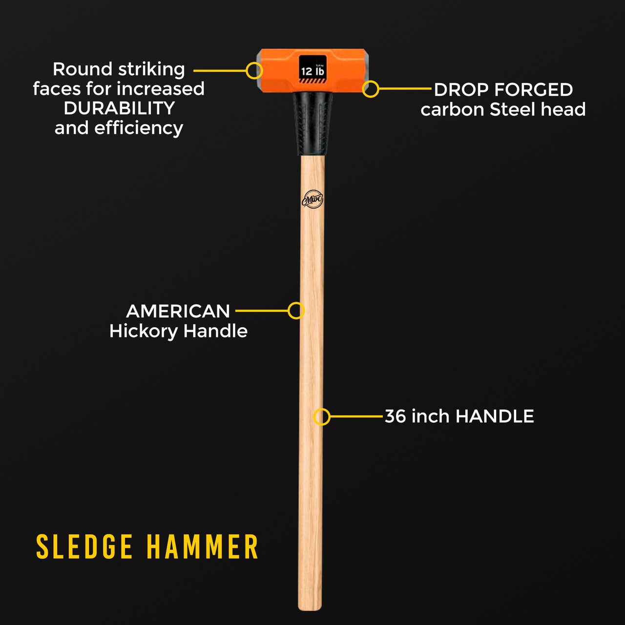 Sledge Hammer Hickory Handle 36-Inch 12 lb