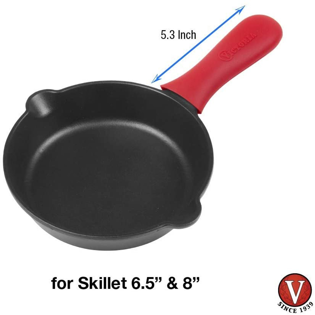 Victoria Silicone Handle Cover, Custom-Made Handle Sleeve for 6.5 and 8  Inch Victoria Cast Iron Skillets, Small, Red