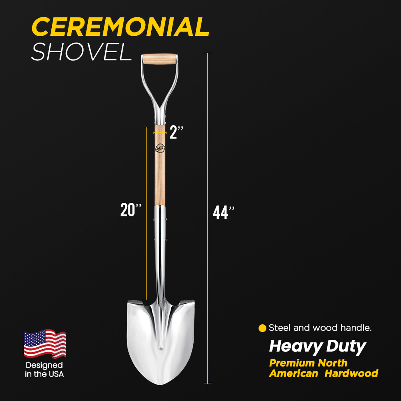 MWC Professional Polished Chrome Ceremonial Shovel with Wood D-Handle
