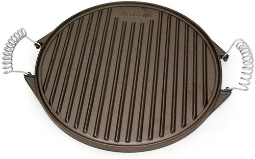 Victoria 10" Round Reversible Cast Iron Griddle with Wire Handles, Medium, Seasoned