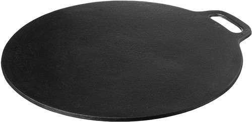 Victoria Cast Iron Pizza Crepe Pan, Dosa, Roti Tawa, Budare, 15 Inch, Black  & 12-Inch Cast-Iron Comal Pizza Pan with a Long Handle and a Loop Handle