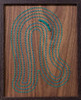 Iyun Okan II blue embroidery in wood contemporary wall art inspired artwork by artist Atinuke Adeleke for dallas brand Zuri Perle handcrafted in Dallas Texas