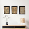 hand embroidery in wood home decor piece oyin black embroidery in wood wall piece above wooden entry way table with black and woven lamp against beige wall by artist atinuke adeleke for brand dallas zuri perle