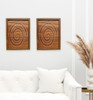 hand embroidery in wood home decor piece cycle of life igba aye purple blue white embroidery in wood by dallas brand zuri perle in modern living room with white furniture and wall