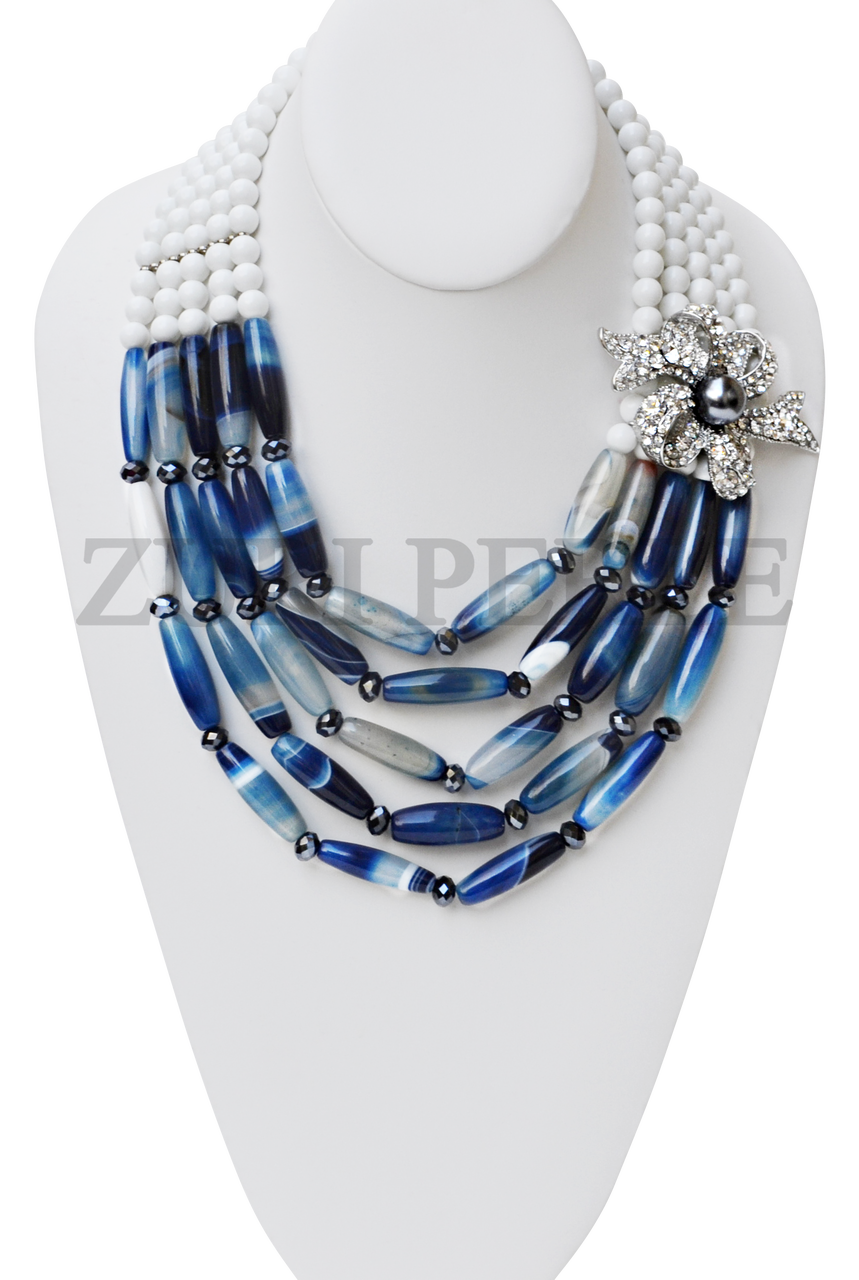 Buy Blue Crystal Stones And Bead Embellished Tulip Pendant Necklace by  Prerto Online at Aza Fashions.