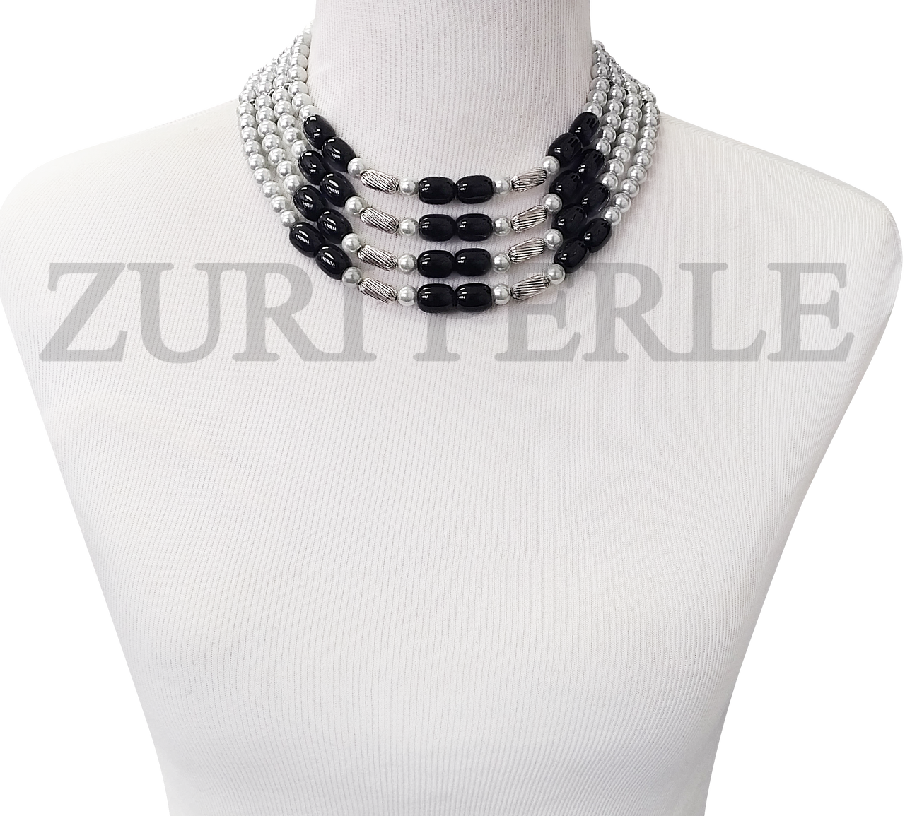 Silver Curb Chain & Black Beaded Multi-Strand Necklace | Claire's US