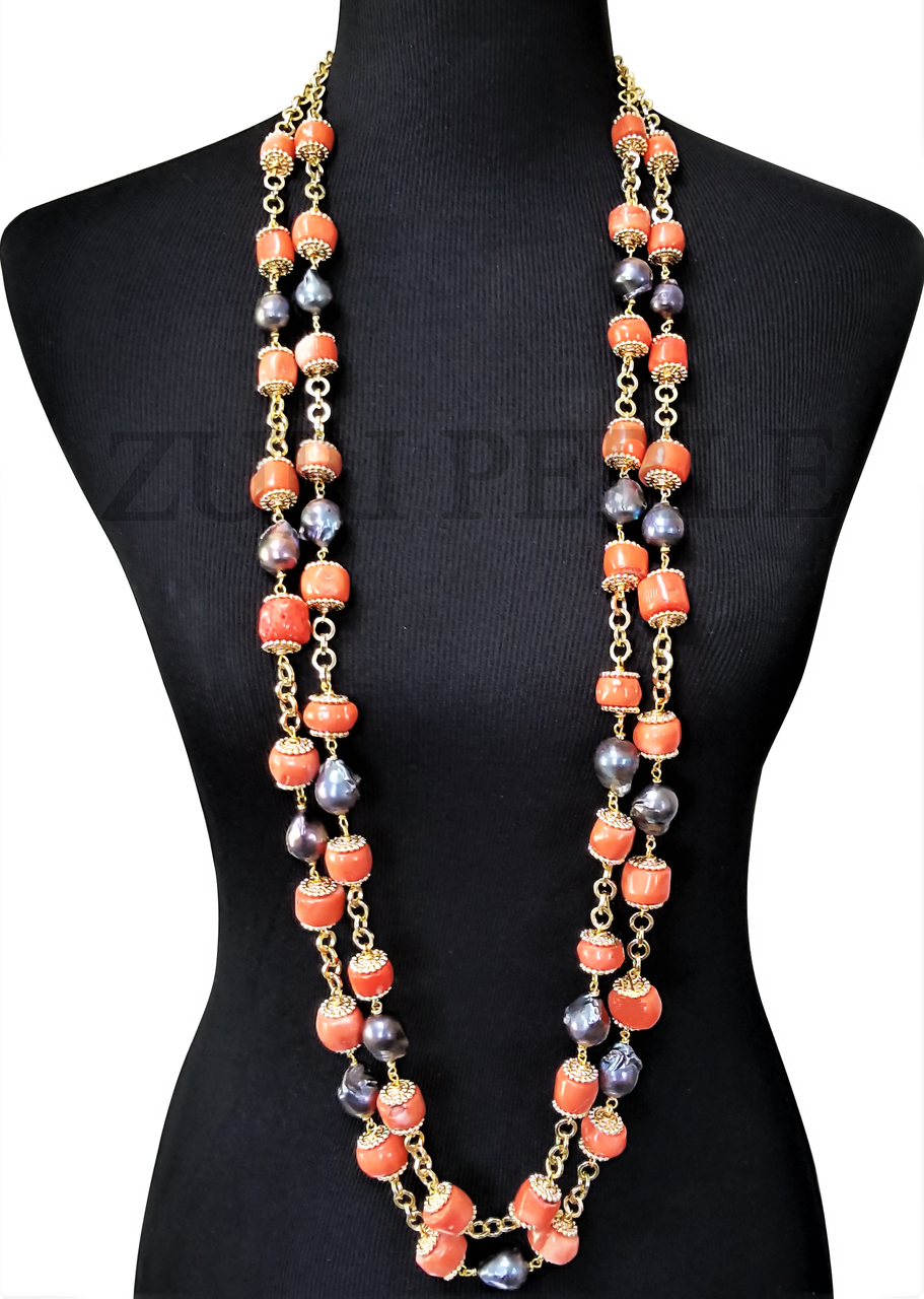 Orange Artificial fashion Jewellery Necklace with Earing.