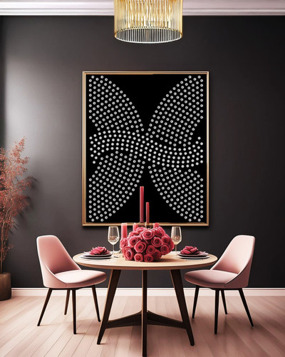 Oyin Zuri Perle Black art print and art canvas in grey and peach valentine setting dinning area