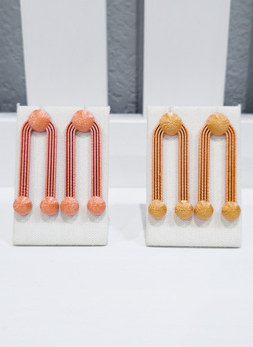Aniyan peach and salmon large 3D printed statement earrings by brand zuri perle