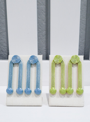 Aniyan II green blue large 3D printed statement earrings by brand zuri perle Aniyan II green blue large 3D printed statement earrings by brand zuri perle