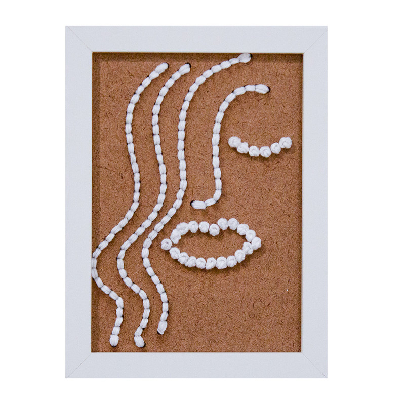 hand embroidery on wood line protrait of woman home decor piece white embroidery on brown wood against white background by dallas brand zuri perle f hand embroidery on wood line protrait of woman home decor piece white embroidery on brown wood against white background by dallas brand zuri perle f