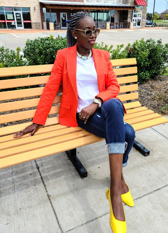 white blouse blue jeans