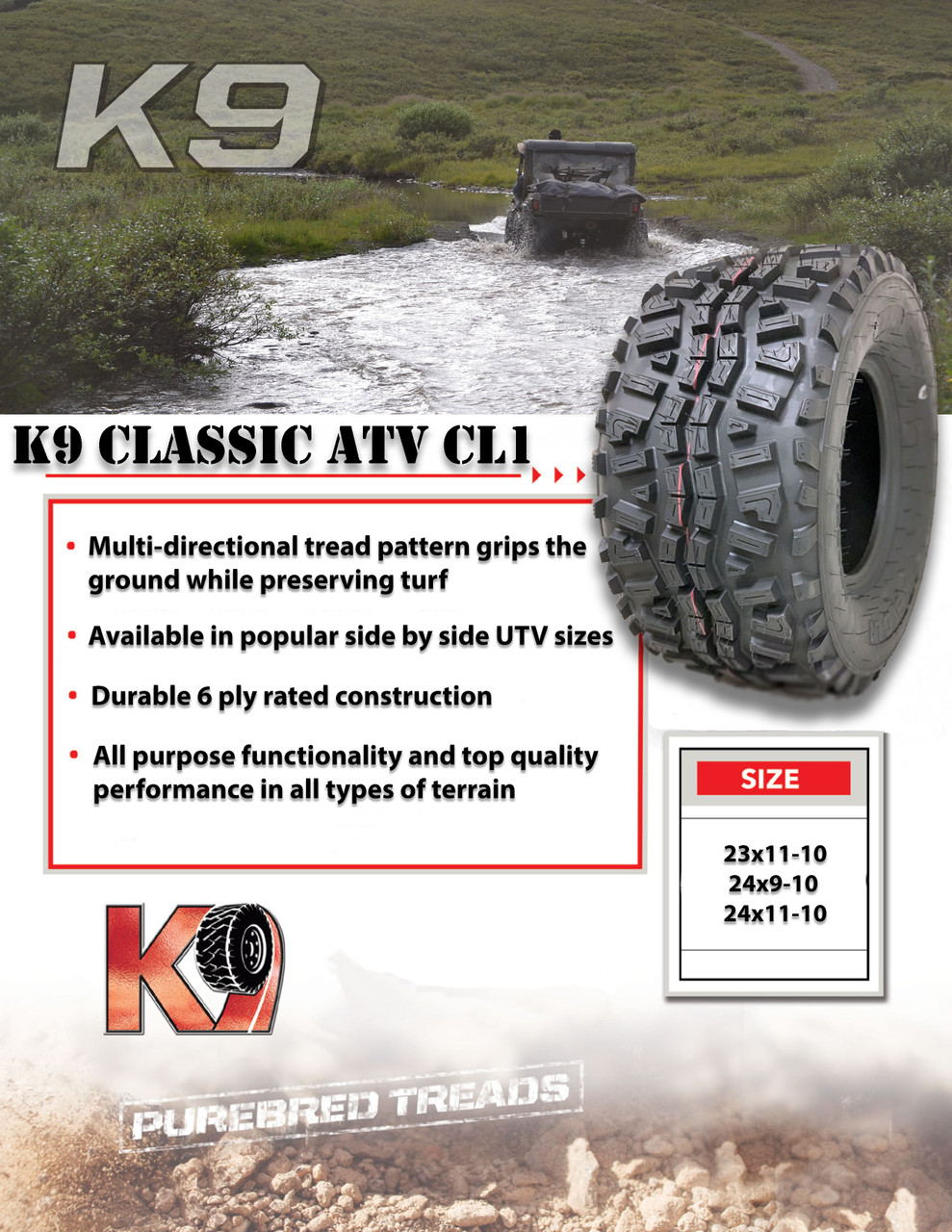 New Tire 23 11.00 10 K9 ATV CL1 6 Ply 23x11-10