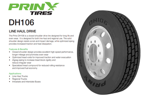 New Tire 295 75 22.5 Prinx DH106 CSD Closed Drive 14 ply 295/75R22.5 30/32