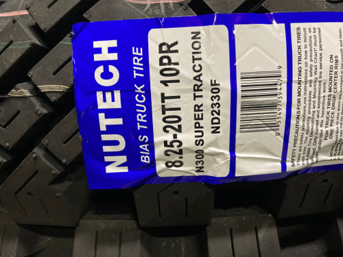 New Tire & Flap 8.25 20 Nutech N300 Mud & Snow Traction 10 ply TT 8.25x20