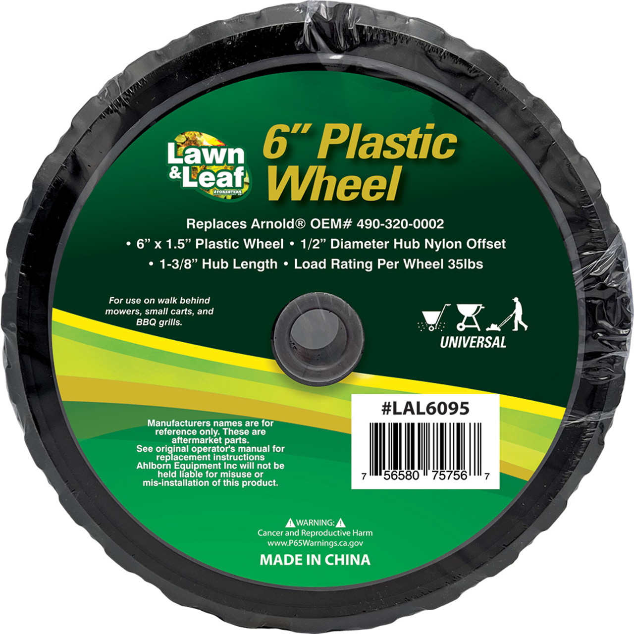 Forester 6 x 1.5 Plastic Lawn Mower Wheel - 1-3/8 Hub Length