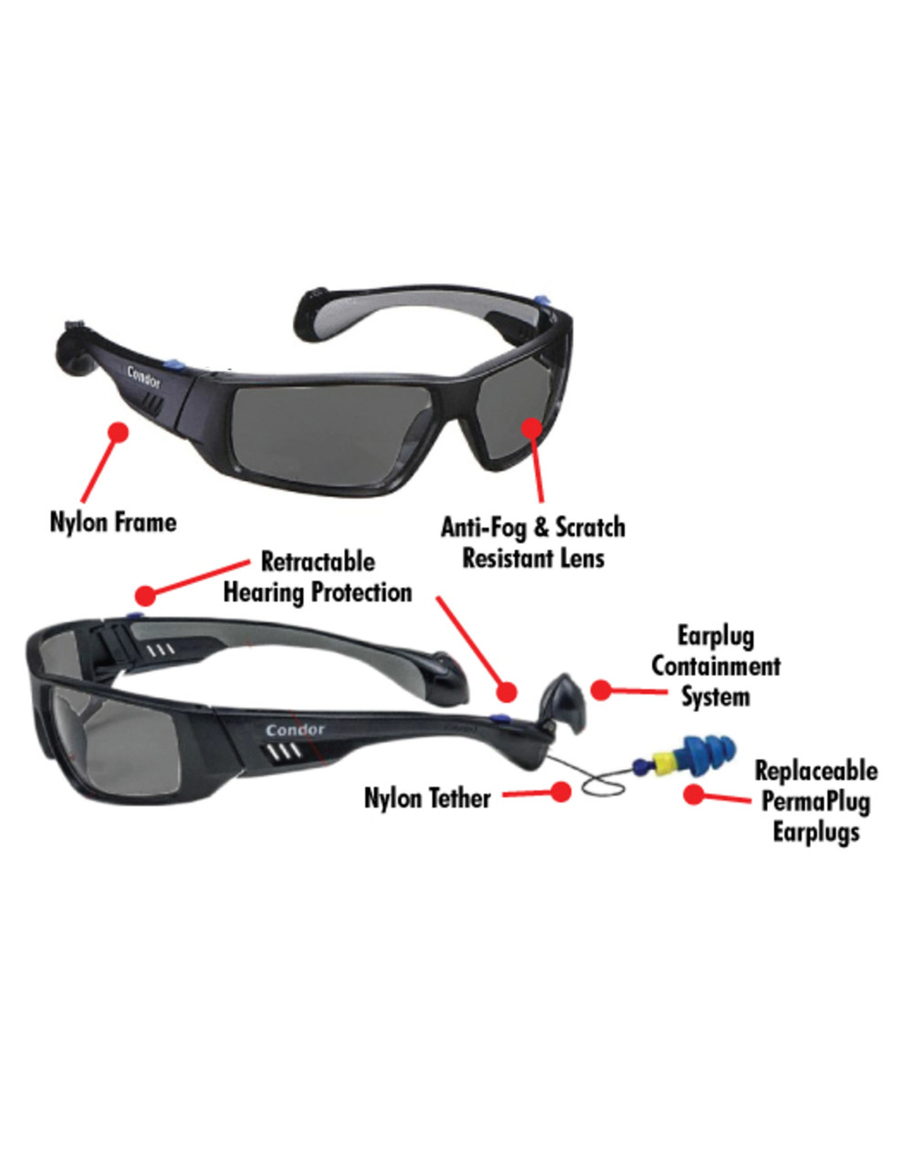 SonicGuard AntiFog Safety Glasses w/ Built in Ear Plugs