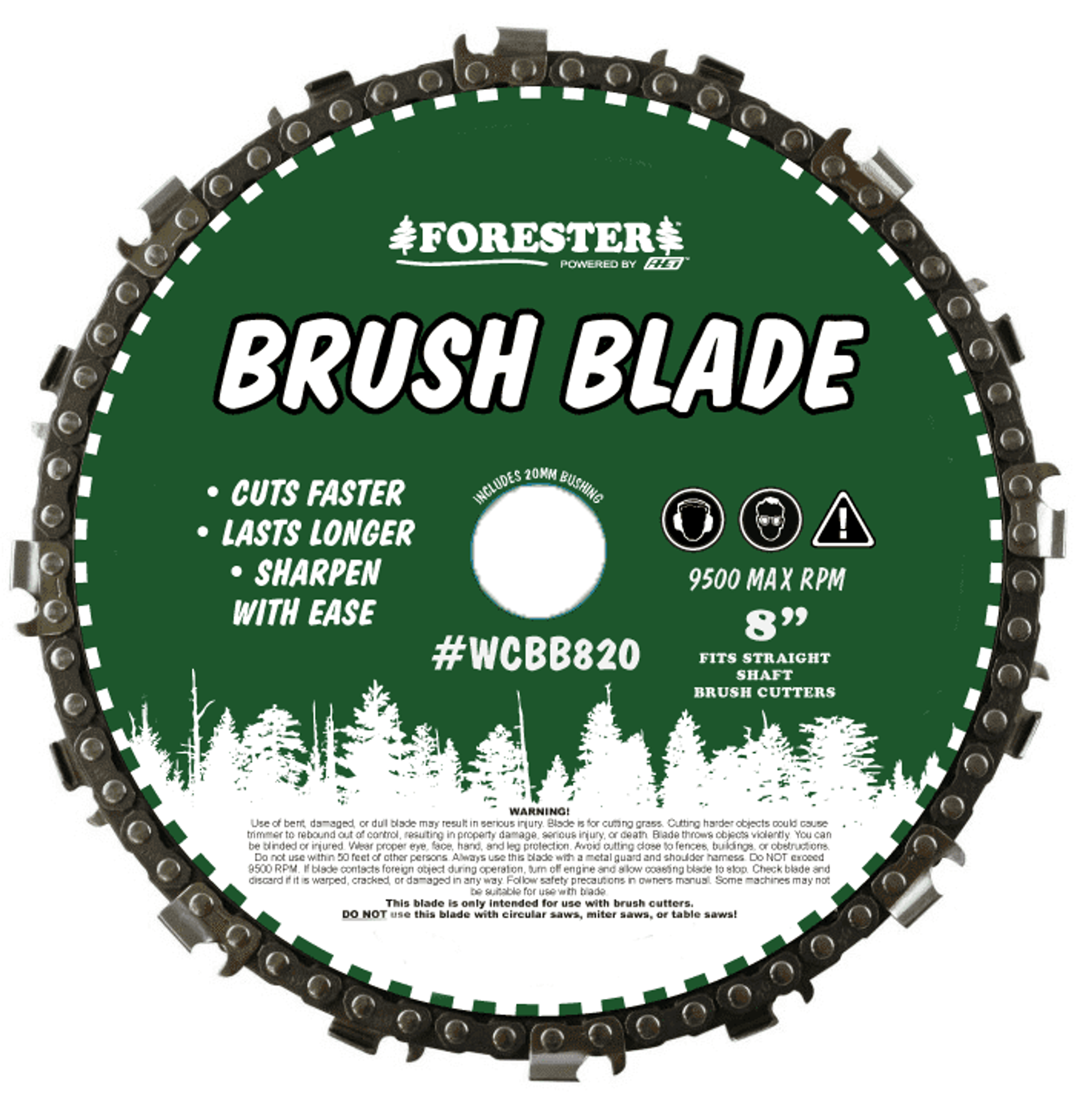 Forester 10" Chainsaw Chain Loop Brush Cutter Blade 1" / 20mm Arbor