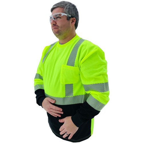 Forester Hi-Vis Black Bottom Class 3 Reflective Safety Long Sleeve Shirt - Safety Green