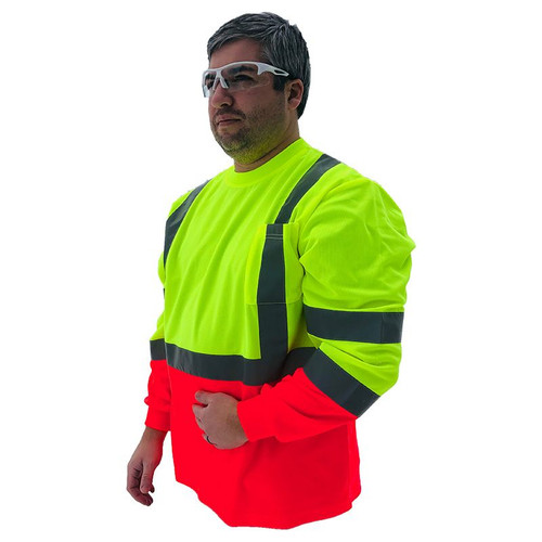 Forester Hi-Vis Red Bottom Class 3 Reflective Safety Long Sleeve Shirt - Safety Green