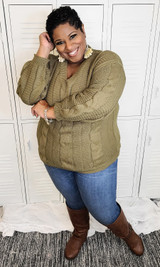 Chunky Cableknit V Neck Sweater