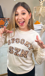 Leopard Ideal Chenille Spooky SZN Graphic Long Sleeve T-Shirt