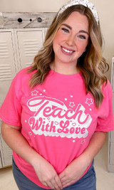 Teach with Love Glitter Graphic T-Shirt