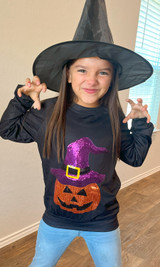 Pumpkin Witches Hat Sequin Long Sleeve Top