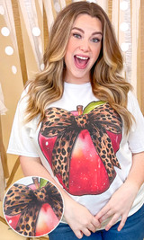 Apple Cheetah Bow Rhinestone Graphic Shirt