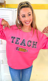 Teach Pencil Sequin Graphic Sweatshirt